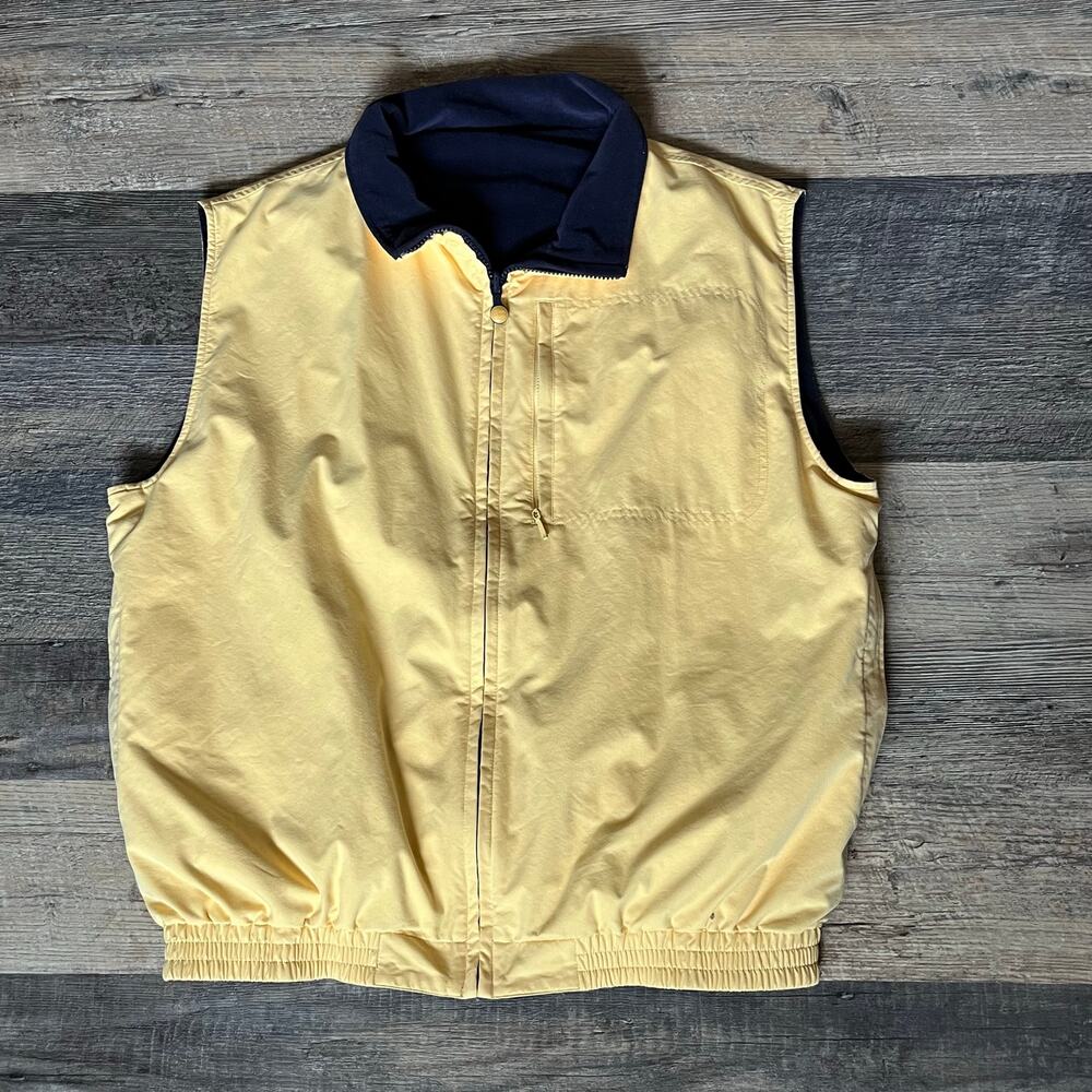 Vintage 90s Outer Banks Reversible Vest Men's L Navy Blue Yellow Full Zip Boxy
